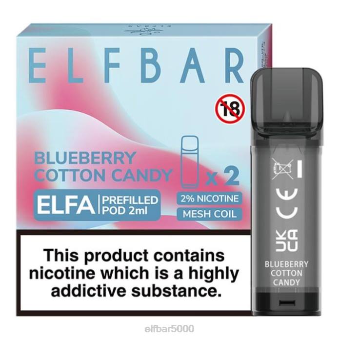 elfbar elfa užpildyta ankštis - 2ml - 20mg (2 pakuotės) mėlynių cukraus vata - ELFBAR Disposable V20N124
